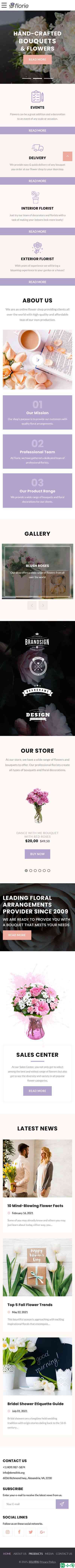 花束艺术鲜花店网站模板-手机预览